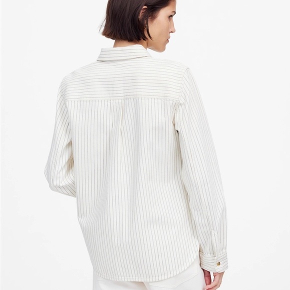 Madewell Denim Classic Button-Up Shirt in Pinstripe Grey Railroad Stripe - Picture 4 of 7